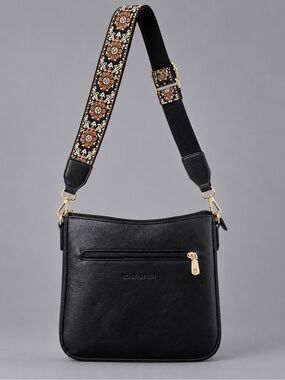 BOSTANTEN Black Crossbody Bag Floral Guitar Strap Gold Hardware